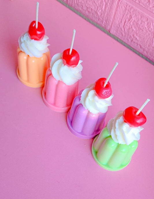 Cute Mini Pastel Cherry Flan Retro Cake Dessert Candles