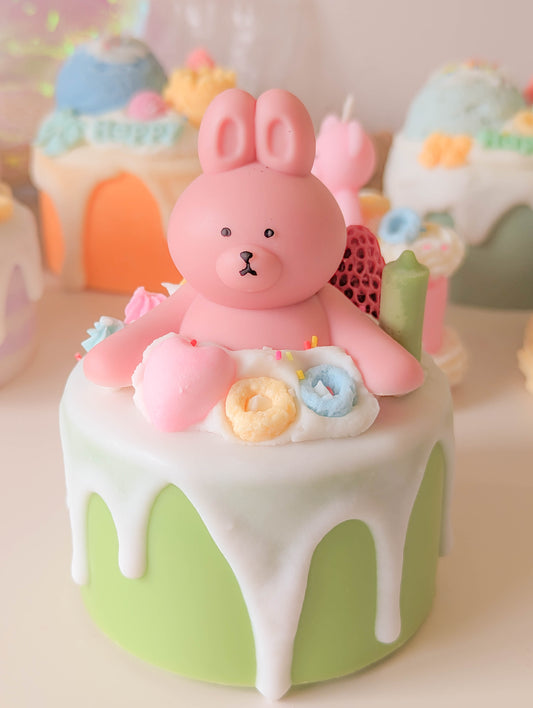 Kawaii Pink Bunny Dessert Cake Candle