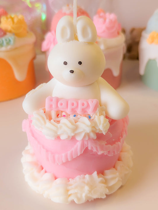 Kawaii Pink Happy Bunny Dessert Cake Candle