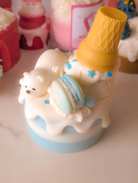 Cute Polar Bear Blue Ice Cream Candle Cake
