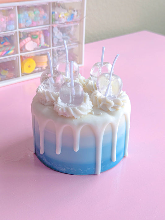 Kawaii Pastel Gradient Blue Rainbow Cherry Cake Candle