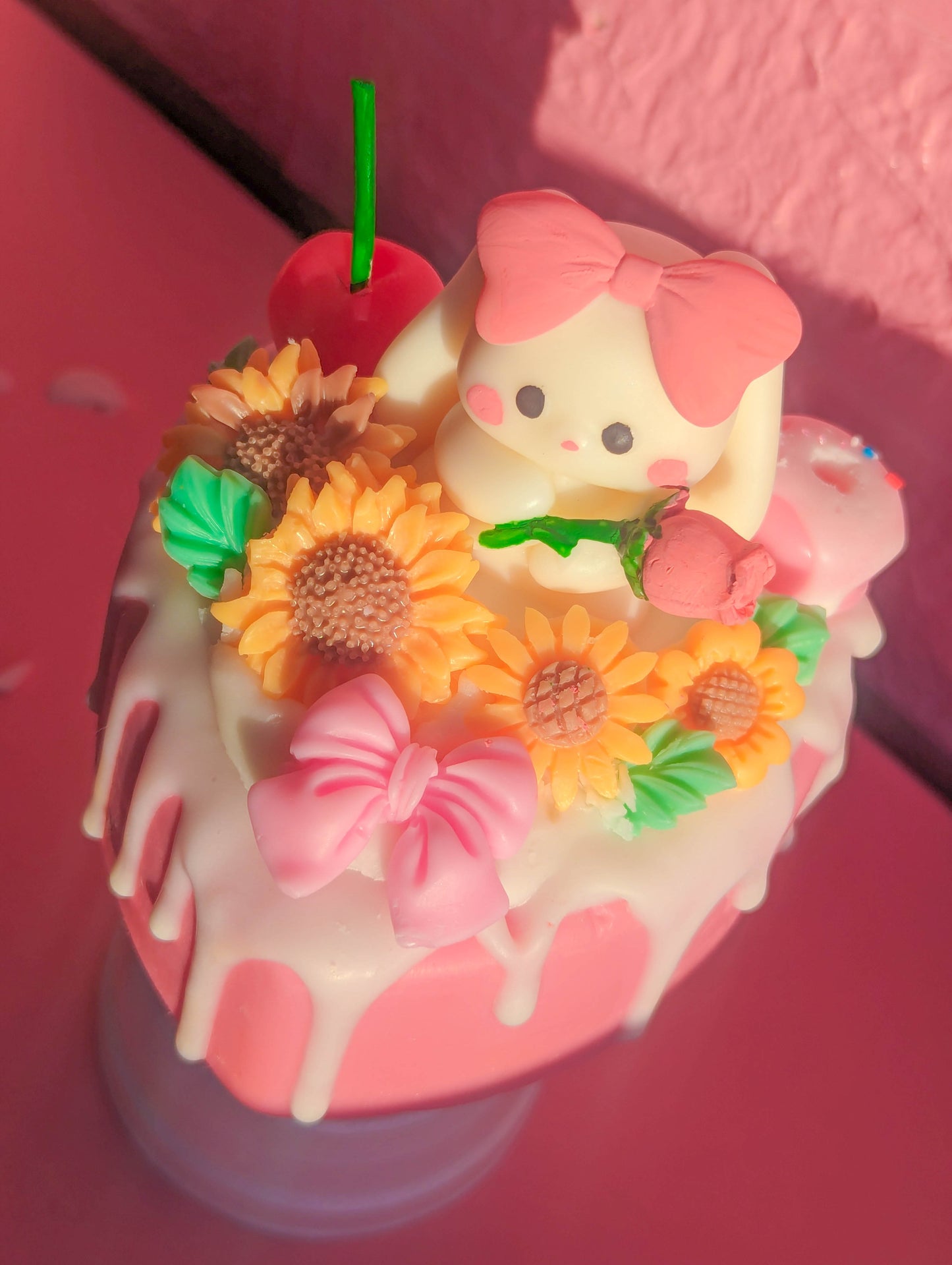 Kawaii Cute Bunny Sunflower Spring Dessert Heart Cake Candle