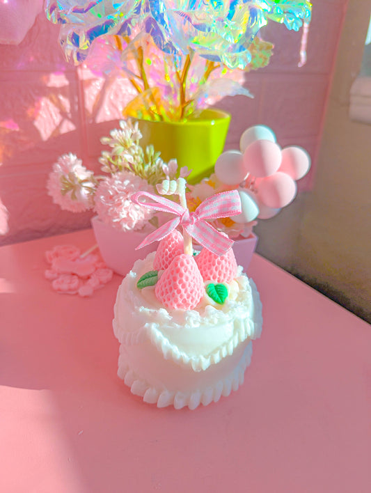 Kawaii Pink Strawberry Cake Candle